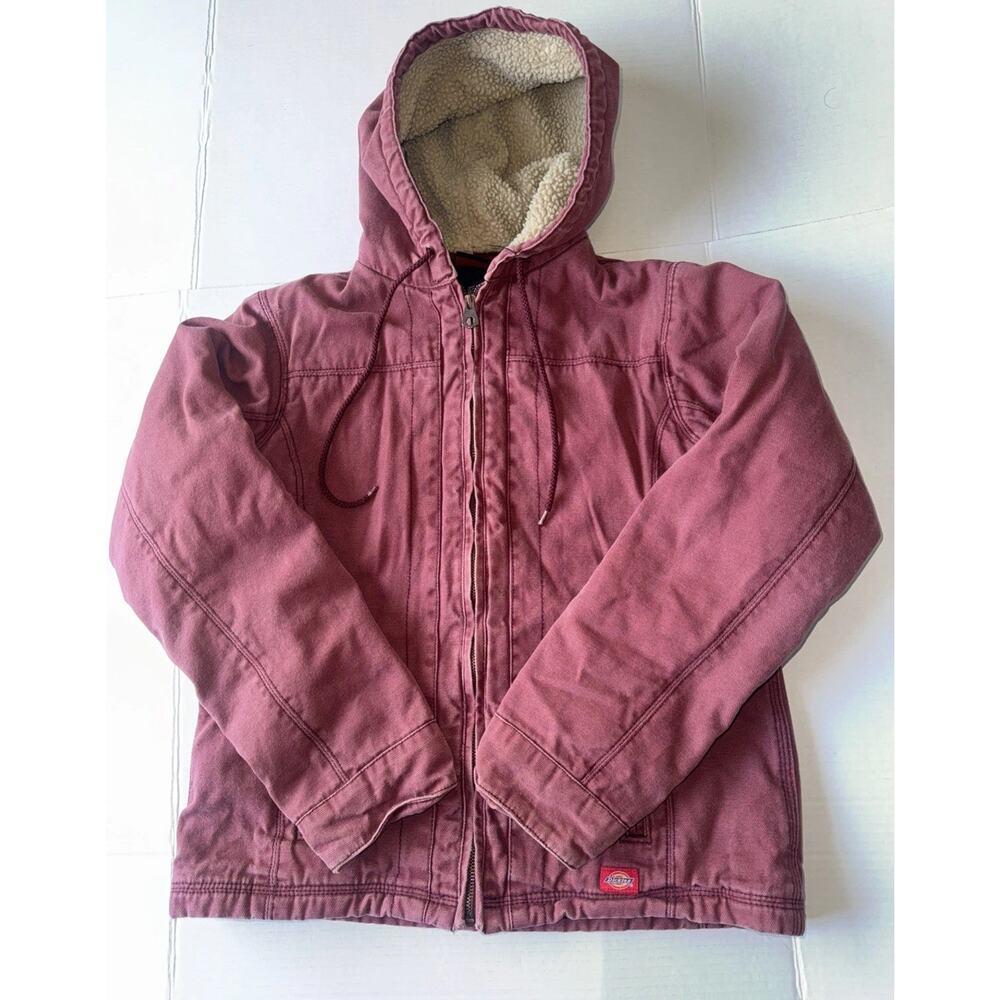 Dickies Jacket Youth Unisex Sz S Maroon Zip Front Fleece Hood Pockets